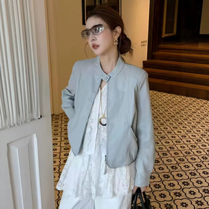 立领机车风短款皮衣女秋季新款韩版休闲小个子宽松皮夹克外套上衣