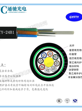 非金属阻燃单模G652光缆4芯6芯8芯12芯24芯48芯72芯GYFTY-48芯