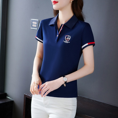 声雨竹中年妈妈polo衫女士夏短袖翻领T恤2026新款洋气减龄纯棉休
