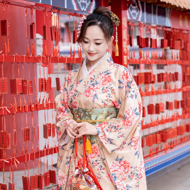 神明少女和服女拍照服装正装传统复古风改良连衣裙日式山茶花和服