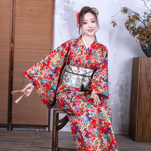 和服女正装传统改良牡丹扇高端大气新款夏季红色写真拍照日式和风