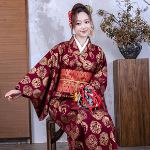 团竹暗红和服系日本剧本杀日料店民宿和服女款季摄影改良和服浴衣