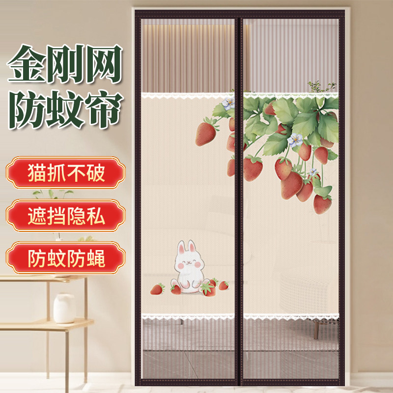 防蚊网眼门帘隐私帘入户四季侧开金刚纱网免打孔家用全磁条纱帘子图片