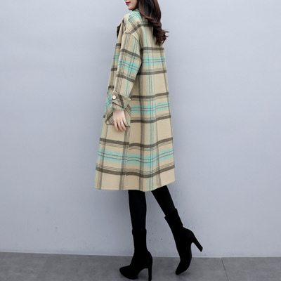 秋冬新款格子毛呢双面羊绒大衣