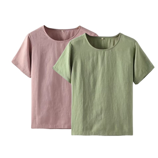 T恤衫 日系无印风纯亚麻透气短袖 全麻套头薄款 新款 上衣女2026夏季