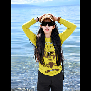 北京森林户外原创显瘦运动跑步打底弹力减龄速干衣百搭长袖 T恤女