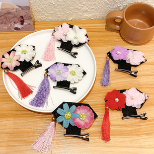 格格帽发夹中国风发卡流苏旗头花女童汉服头饰宫廷风2021新款发饰