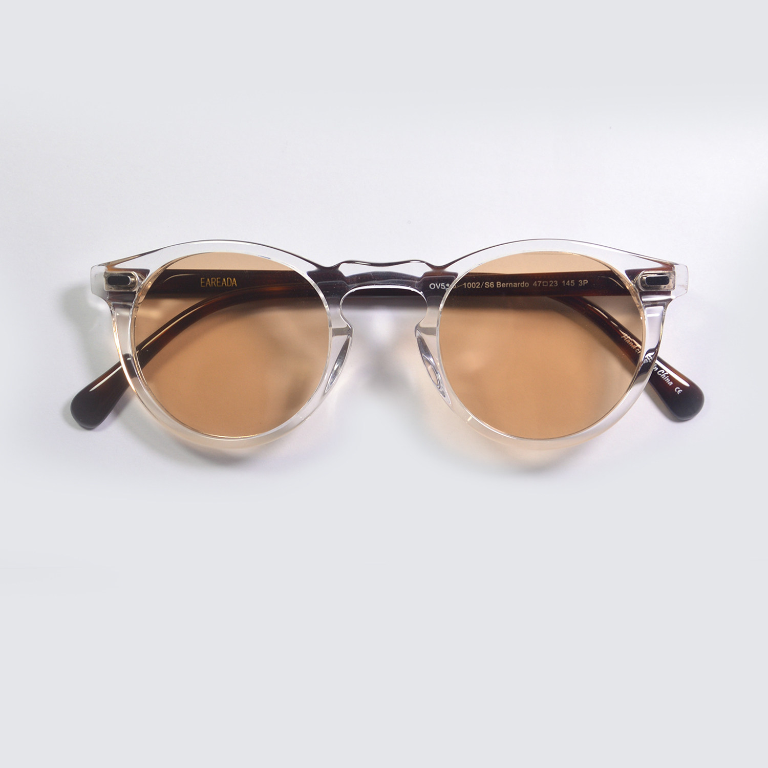 潮人复古圆框墨镜  男女偏光浅色明星同款玳瑁墨镜板材透明太阳镜