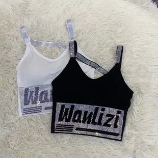 烫钻新款彩钻性感美背带胸垫裹胸内搭外穿设计感打底吊带运动背心