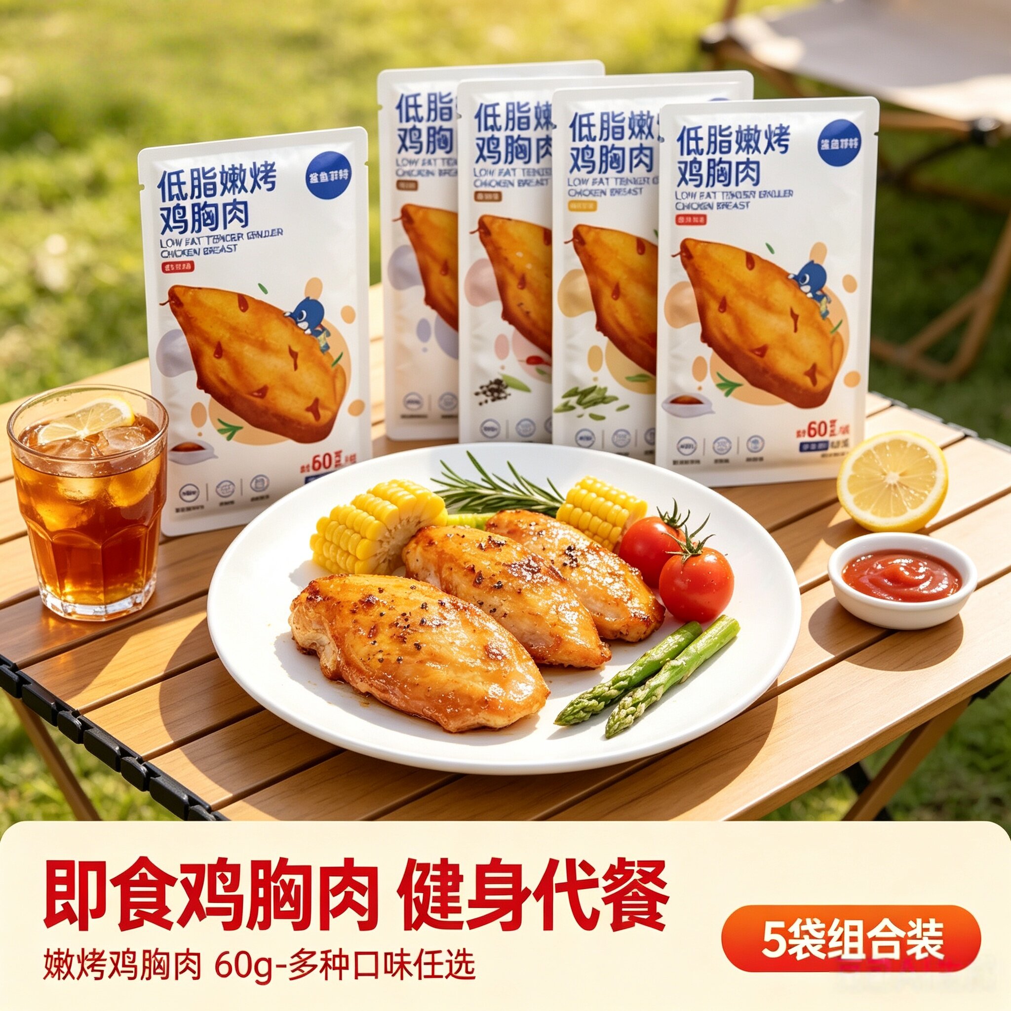 鲨鱼菲特即食鸡胸肉60g香煎嫩烤肉低脂餐速食开袋即食减健身代餐