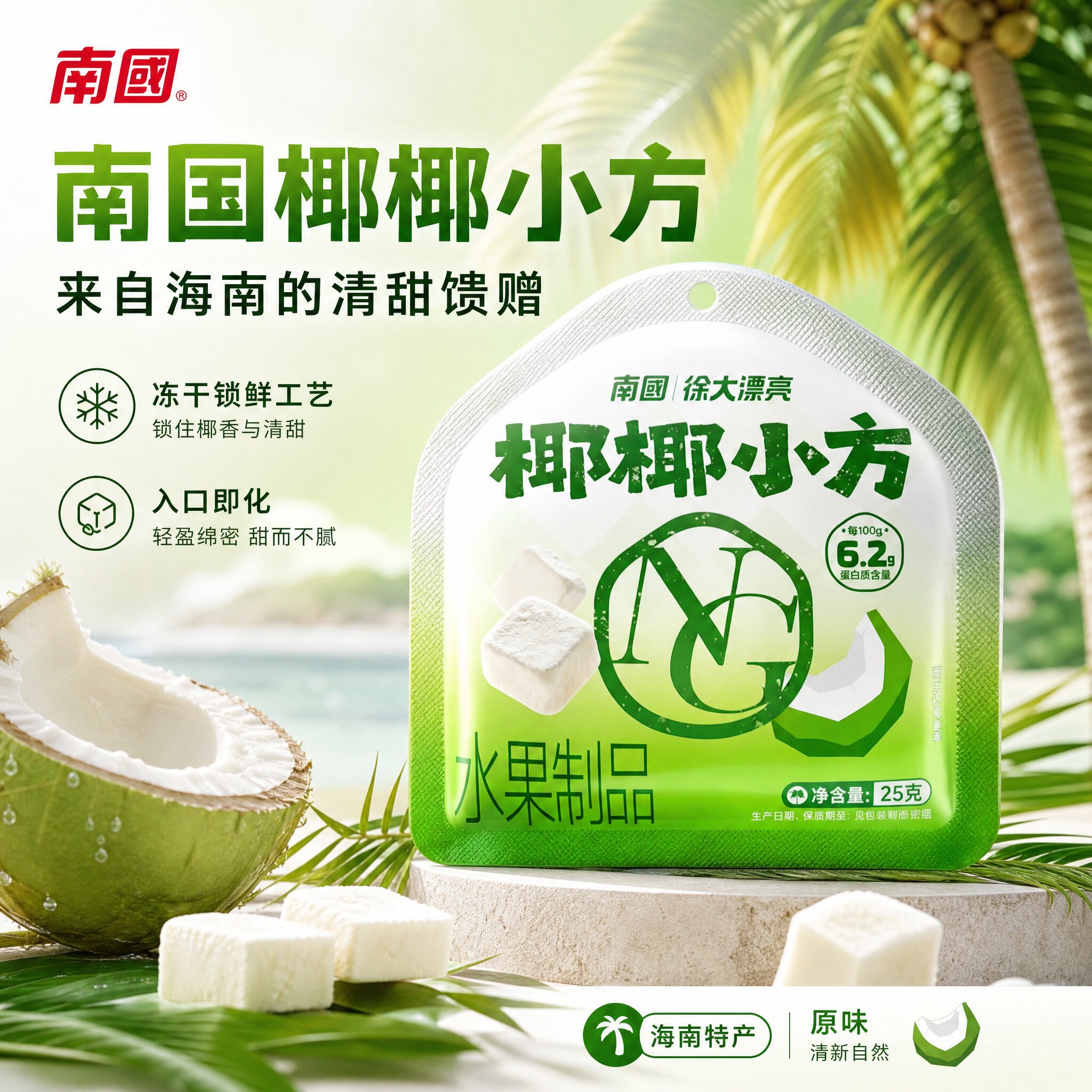 南国椰椰小方25g即食冻干椰子