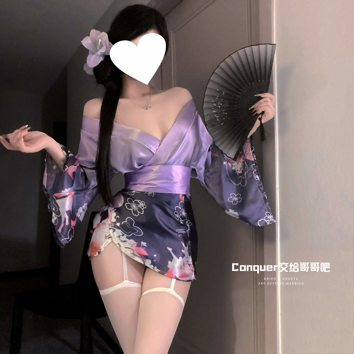 花间梦狐 缎面开襟日式和服cos角色扮演性感诱惑浴袍qqny情趣制服