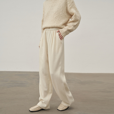 JANEONESS 澳洲美丽诺羊毛直筒裤阔腿裤休闲裤秋冬垂感松紧腰百搭