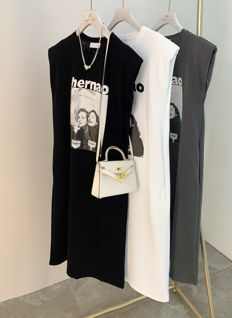 欧美风少女图像无袖连衣裙女2024夏季宽松显瘦侧开叉大码休闲睡裙