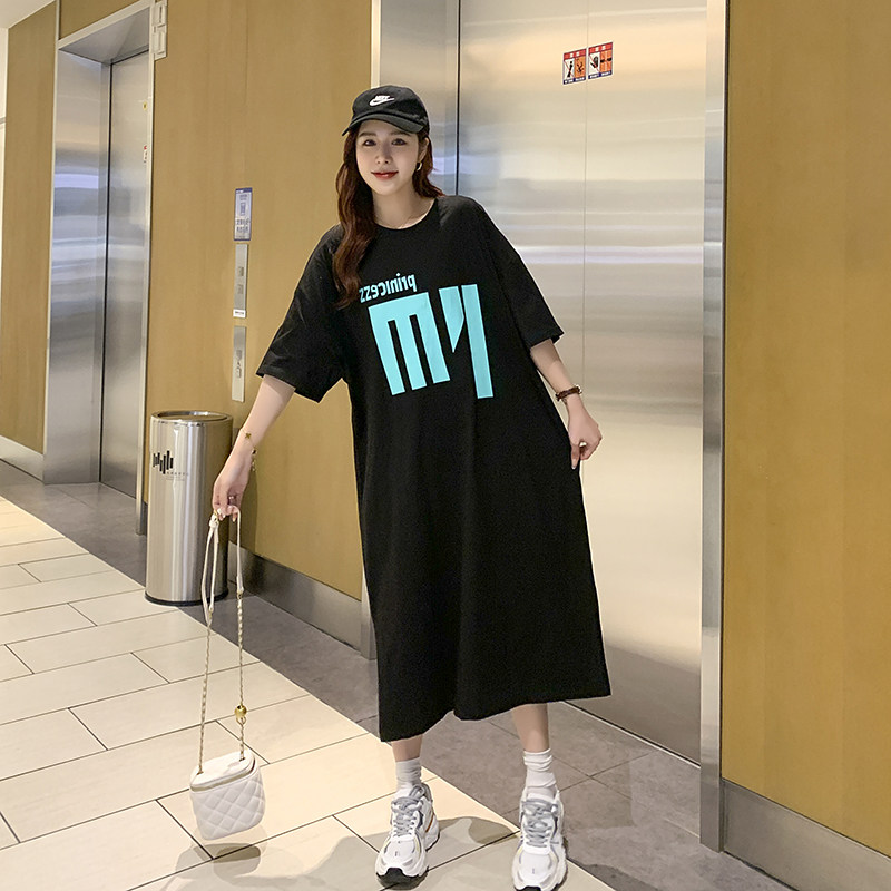 夏季韩版大码宽松休闲连衣裙女胖mm过膝显瘦懒人长裙大肚孕妇睡裙