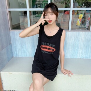 睡衣夏天纯棉无袖打底T背心中长款睡裙矮个子篮球服女外穿家居服