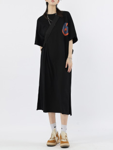 韩版夏季bf风字母印花胖妹妹宽松大码长款过膝连衣裙短袖睡裙女