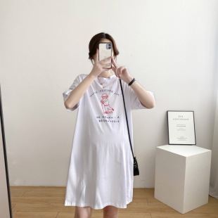 孕妇装夏季外穿短袖T恤时尚外出夏装休闲上衣潮女韩版宽松连衣裙