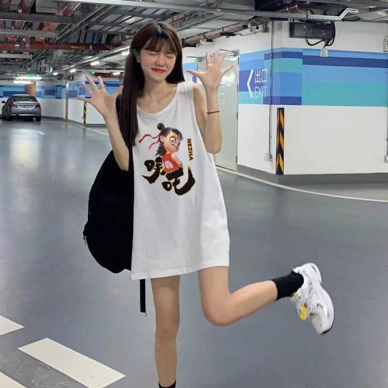 慵懒风背心裙可外穿中长款宽松夏季无袖t恤运动小背心吊带女