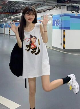 慵懒风背心裙可外穿中长款宽松夏季无袖t恤运动小背心吊带女