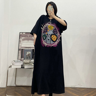 遮胯裙子连衣裙大码卫衣裙显瘦2023新款夏装过膝长裙胖mm超大藏肉