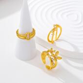 百搭镶钻交叉活口食指戒气质越南沙金戒指潮流轻奢风仿金饰品