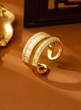 越南沙金镂空镶锆气质女戒