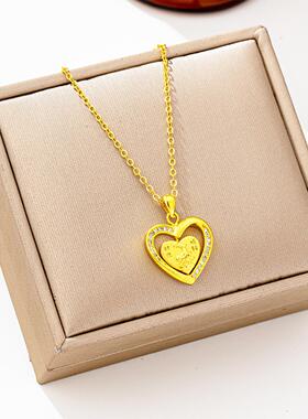 新款可旋转小鹿爱心沙金锆石吊坠