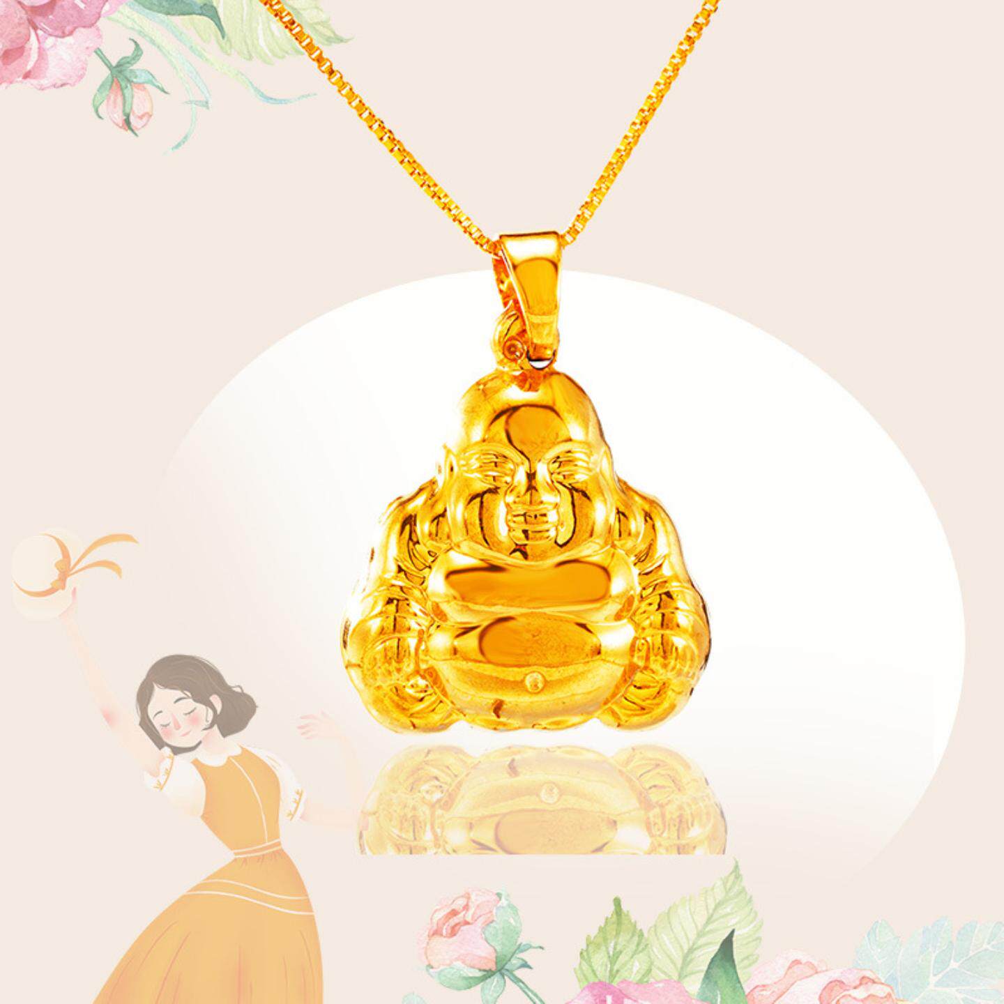 复古仿24k黄金空心佛吊坠男女款 网红弥勒佛沙金挂坠