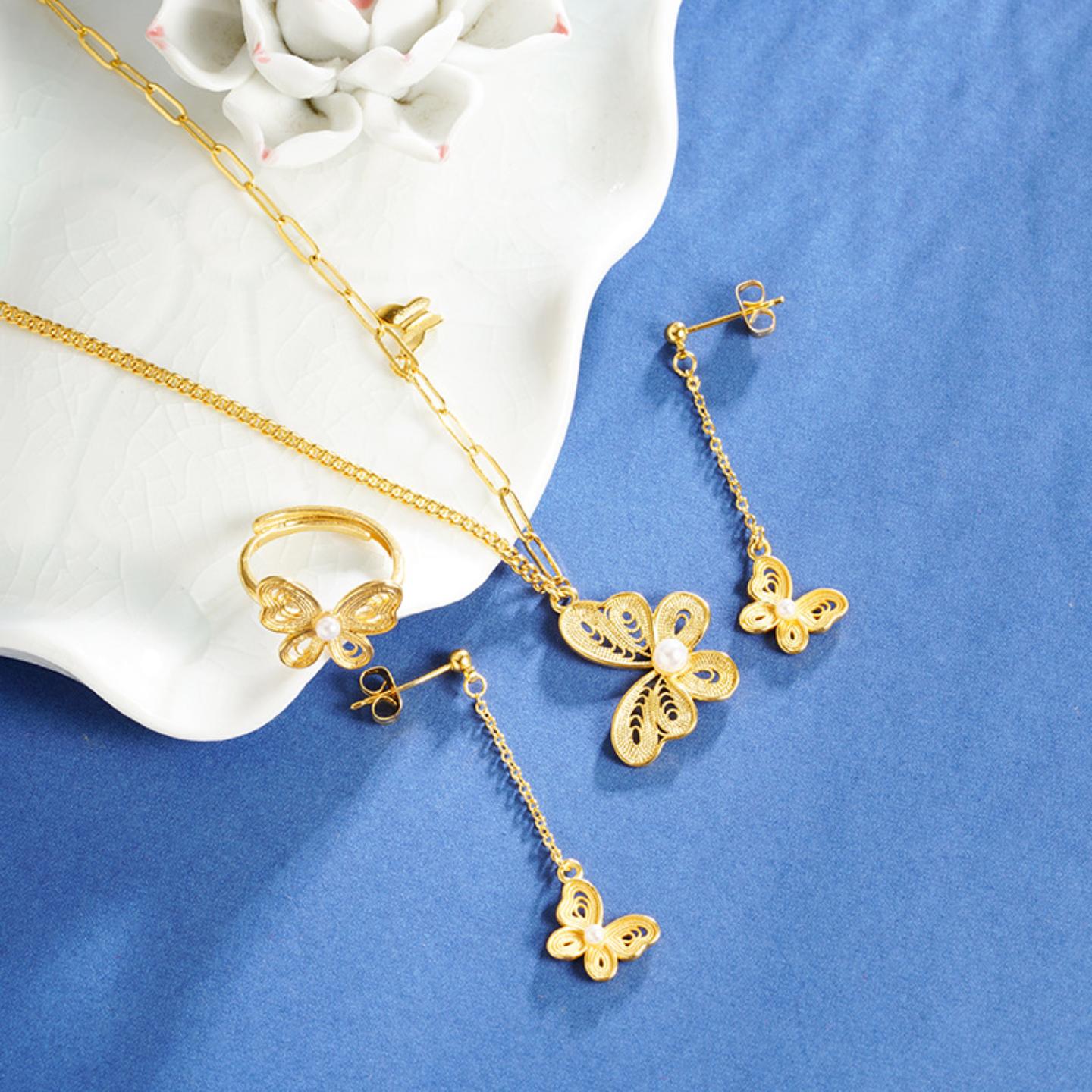 沙金蝴蝶恋花三件套女饰