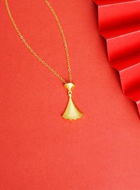 国潮沙金银杏叶项链轻奢镶钻