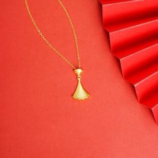 国潮古法沙金配饰时尚百搭镶钻银杏叶项链轻奢气质感久不掉色饰品