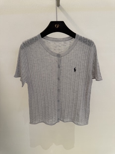 T恤松弛舒适减龄上衣 小马刺绣绞花开衫 韩系针织短袖 天丝毛衣经典