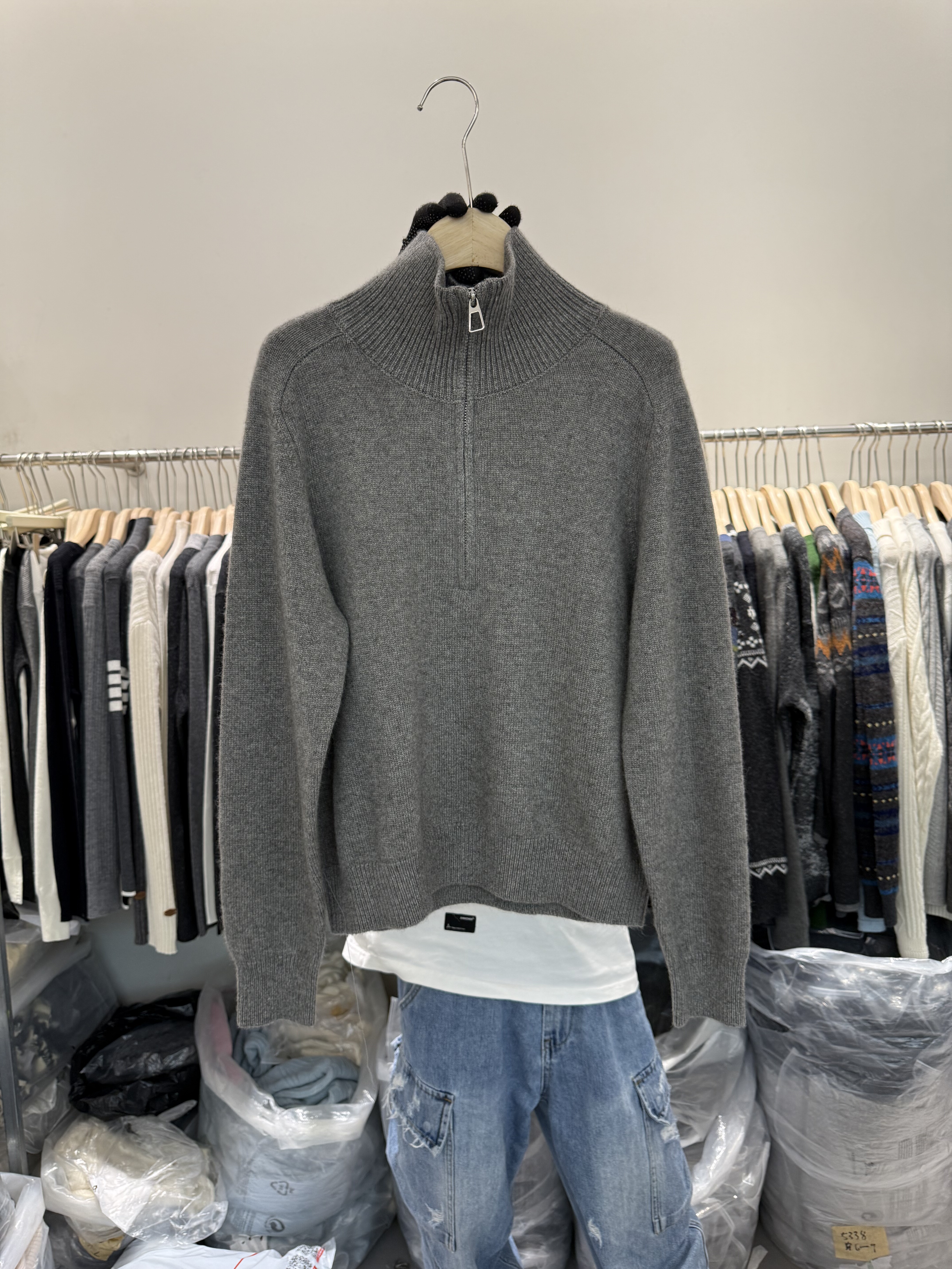 欧货时尚高级感宽松显瘦半拉链翻领套头羊毛针织衫毛衣外套上衣女