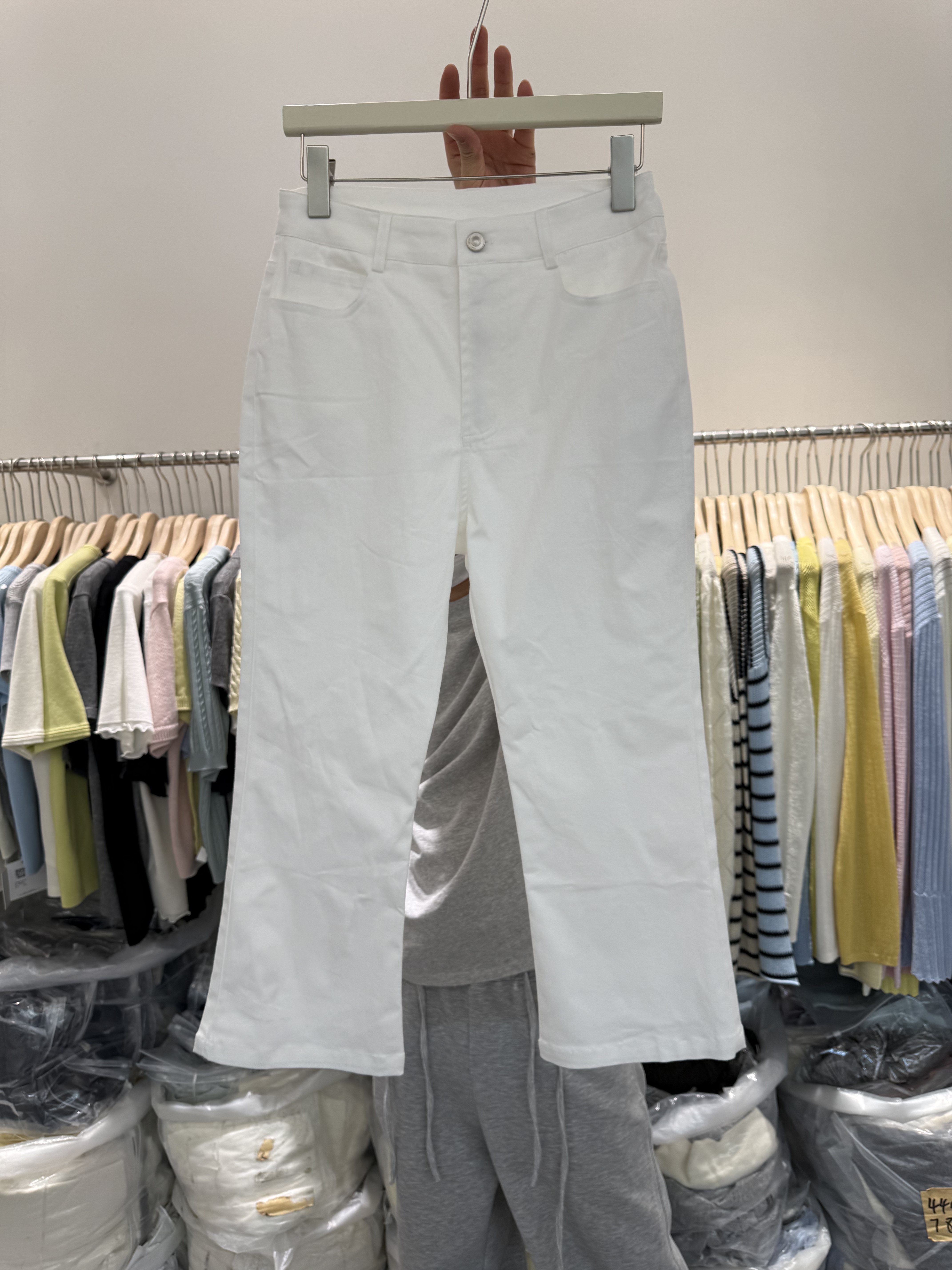 韩国5906白色牛仔裤女七分烟管裤弹力高腰宽松显瘦窄版休闲微喇裤