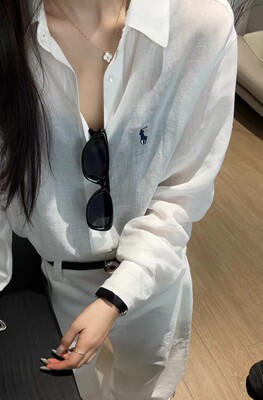 韩国1051时尚设计感休闲风小马标刺绣苎麻衬衫女长袖宽松防晒上衣