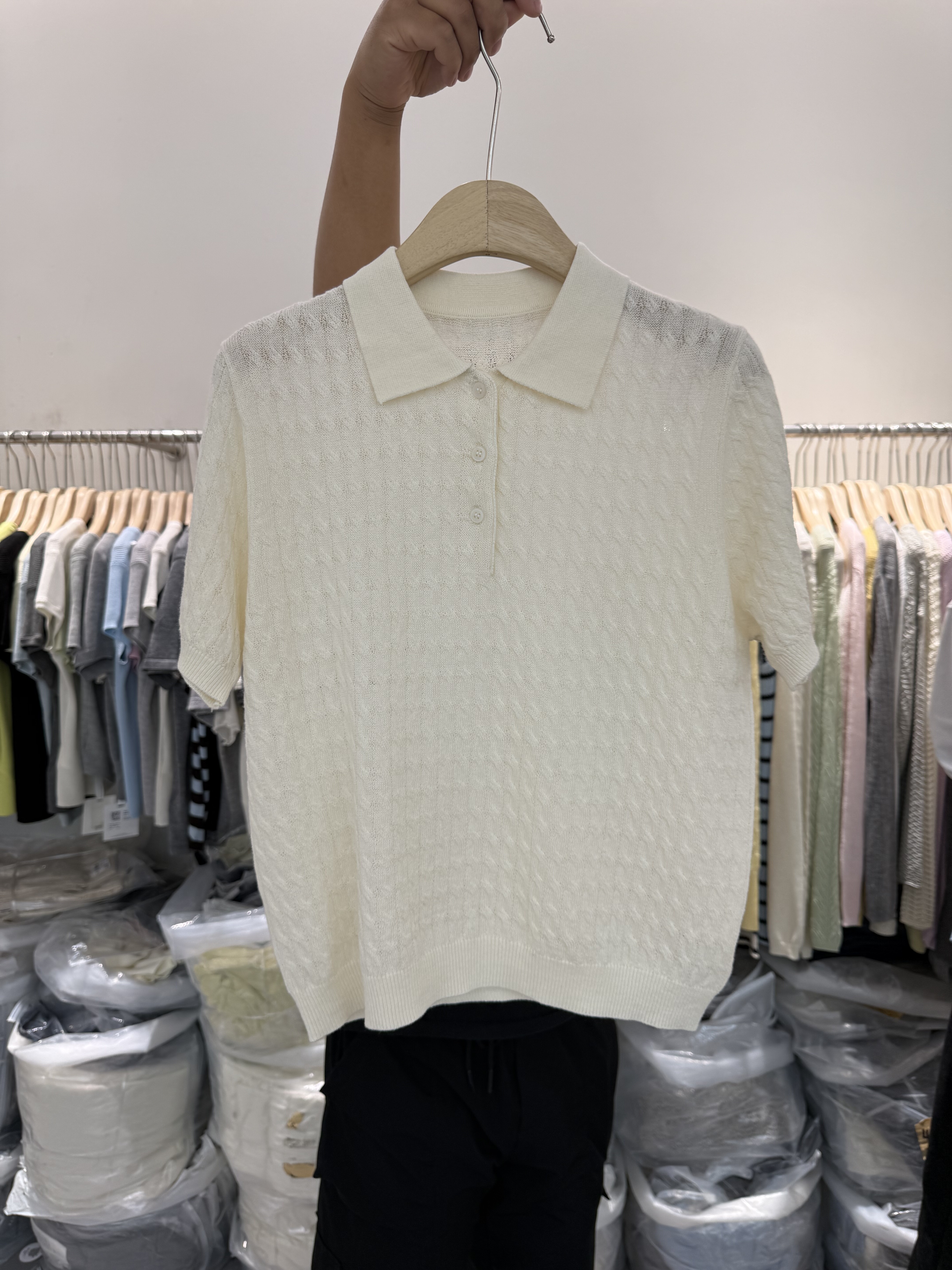 韩系复古老钱绞花亚麻莱赛尔POLO领针织麻花上衣翻领套头休闲T恤