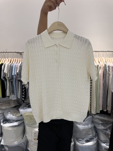 韩系复古老钱绞花亚麻莱赛尔POLO领针织麻花上衣翻领套头休闲T恤