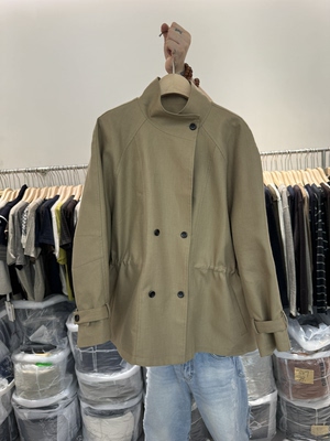 欧版502-2678时尚高级感立领单排扣中长款天丝棉质风衣女气质外套