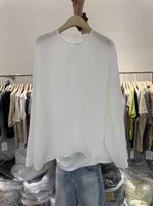 欧货时尚设计感极简风圆领亚麻上衣女亲肤透气松弛感T恤防晒65296
