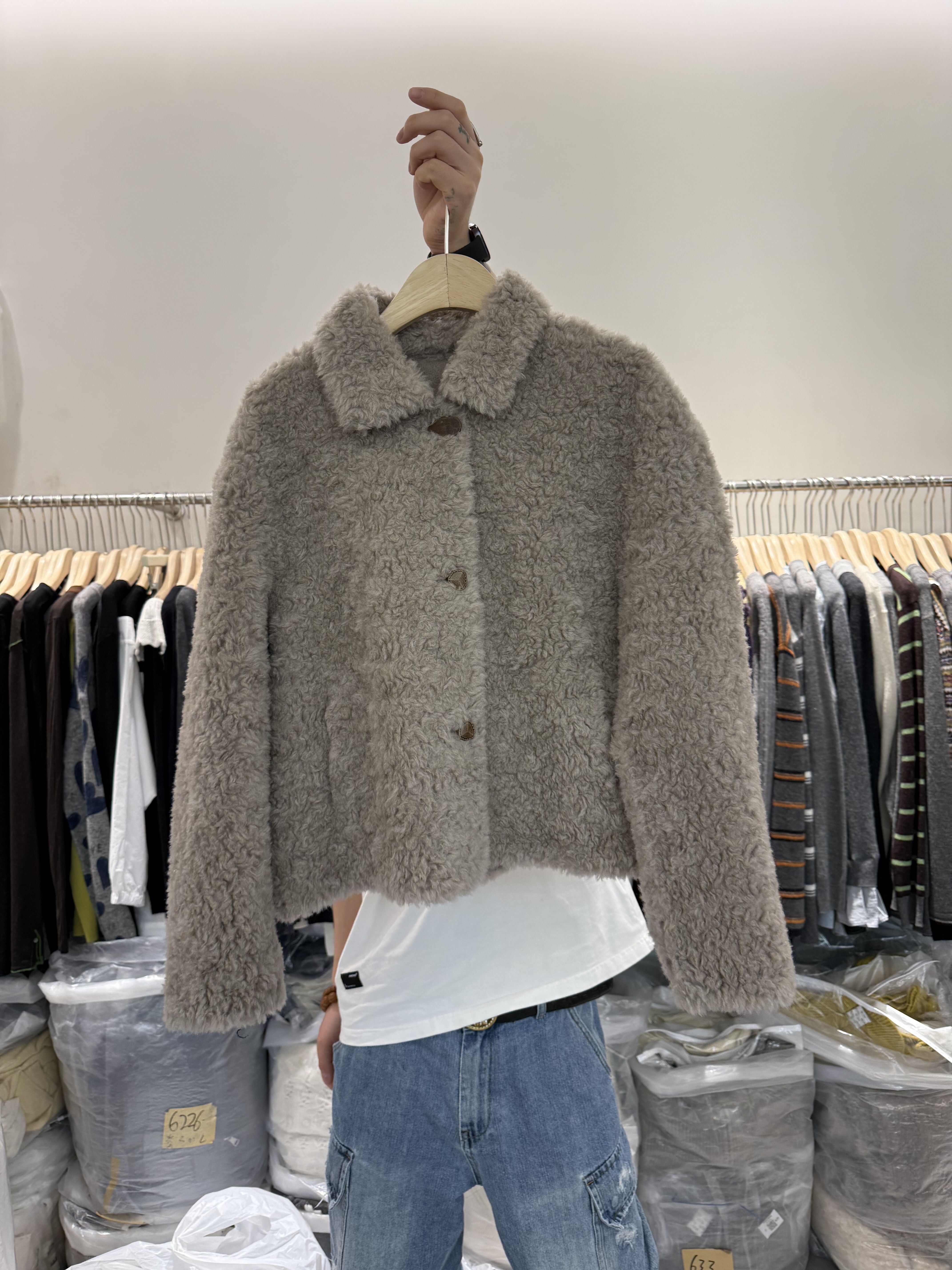 100％羊毛皮毛一体毛毛皮草外套