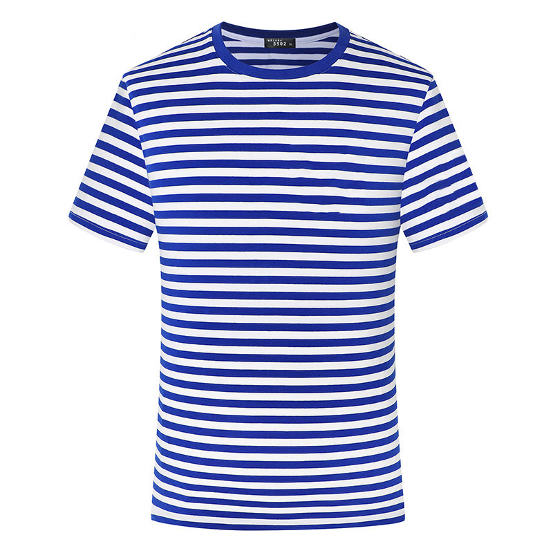 定制海魂衫刺绣中国国土海纹衫蓝白条纹短袖t恤男退伍人纪念衣服