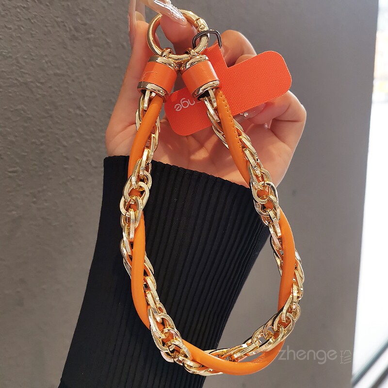 小香风手机挂绳短款手腕高端皮质锁链双挂件ccd挂饰钥匙扣壳结实