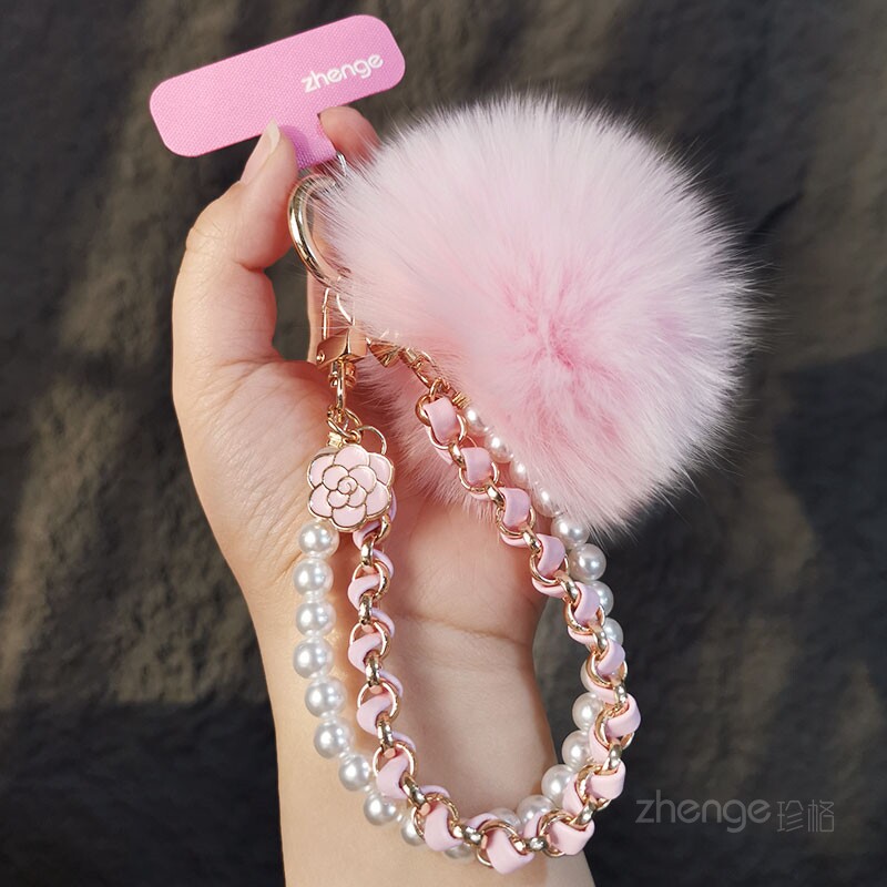 手机挂绳短款手腕时尚小香风珍珠皮卡链手机壳挂件毛球吊坠防丢链,3C数码配件,手机挂件/手机链,淘宝优惠券,粉丝福利购,淘宝优惠卷