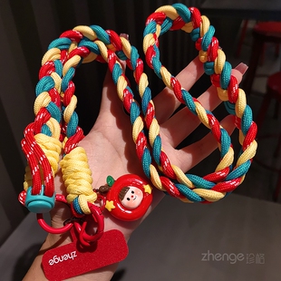 网红多巴胺手机挂绳长款斜挎可背调节加粗棉绳女户外旅游肩带结实