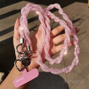 手机挂绳斜挎可背网纱满钻加长挂链奢华高档满钻侧身包包肩带结实