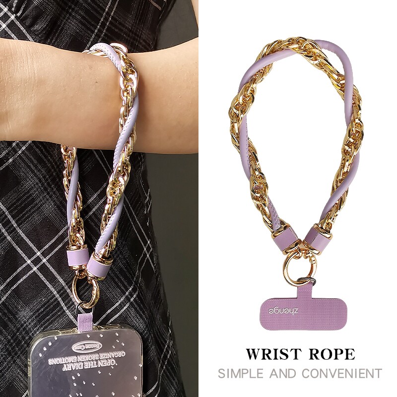 手机挂绳短款时尚小香风皮质锁链挂件精致高端户外手拎钥匙壳结实