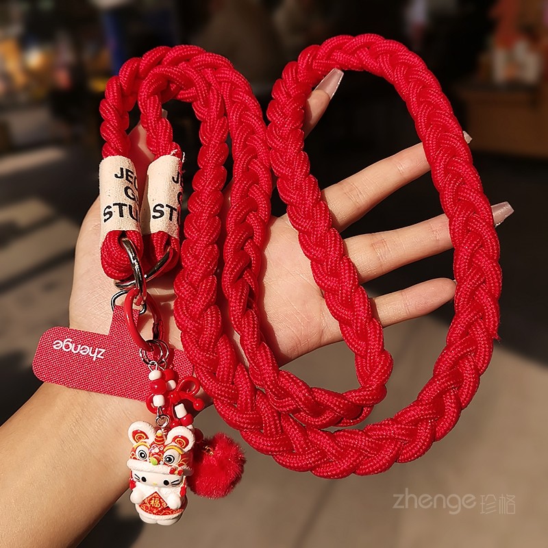 新年毛球福可爱猫手机挂绳长款斜挎可背编织粗户外相机包包手机链,3C数码配件,手机挂件/手机链,淘宝优惠券,粉丝福利购,淘宝优惠卷