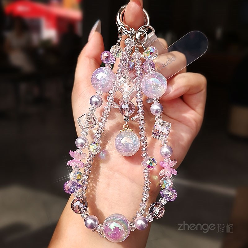 手机挂绳奢华水晶串珠双链挂件图片