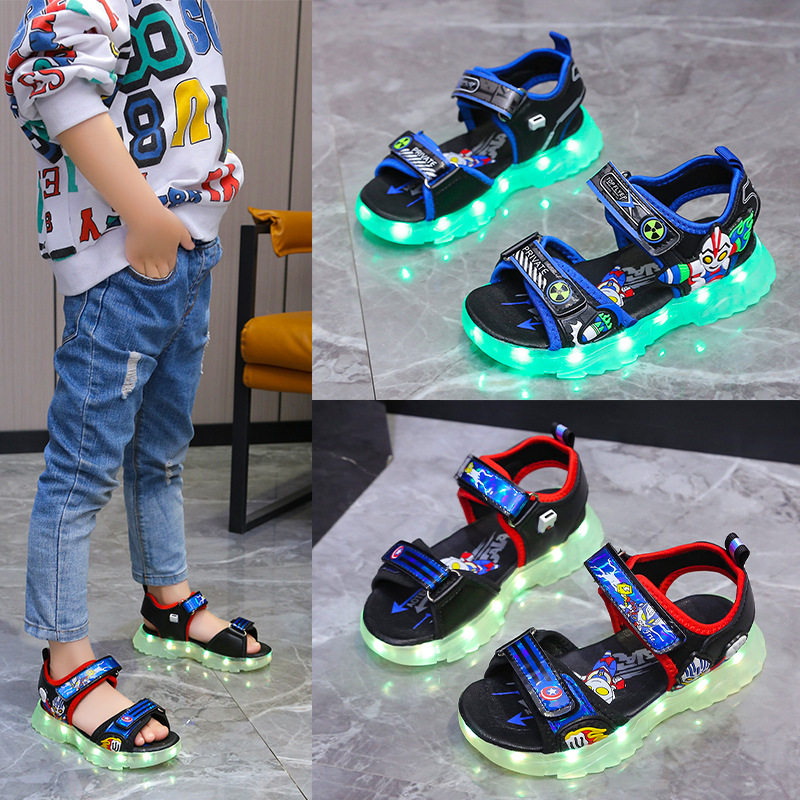 光澜儿童运动鞋发光鞋男童奥特曼充电夜光鞋亮灯鞋卡通儿童鞋凉鞋